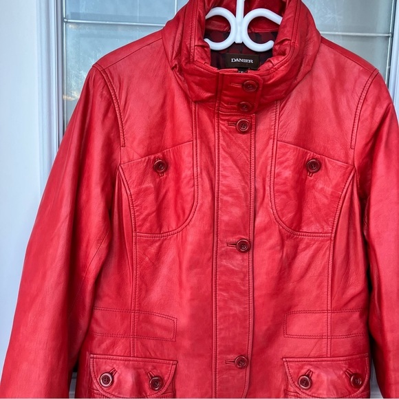 Danier Genuine Lambskin Soft Leather Jacket in vibrant red Size Large - Picture 14 of 16